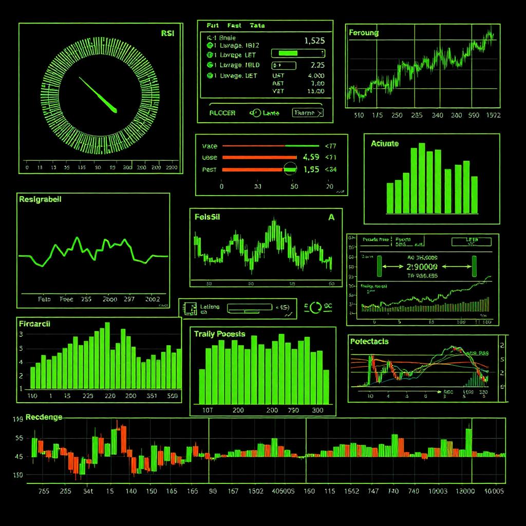 Trading tools dashboard: RSI, Fibonacci, volume, moving averages